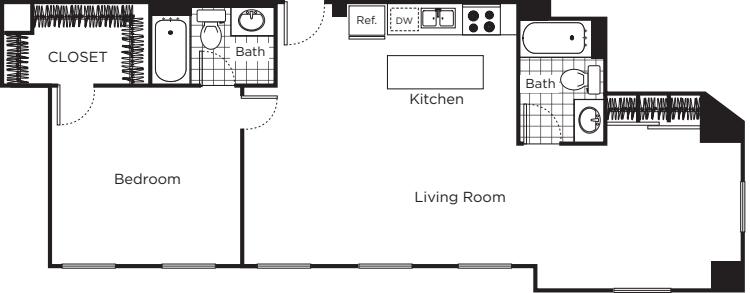 One Bedroom E3 floorplan