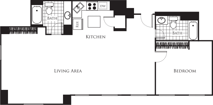 One Bedroom E2 floorplan