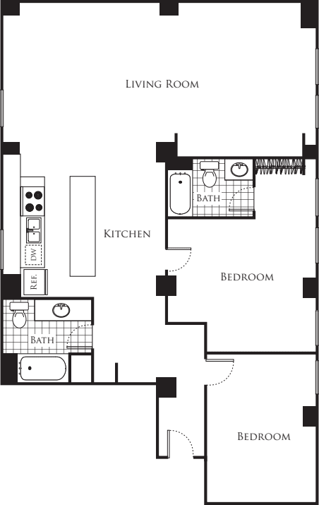 Two Bedroom F1 floorplan