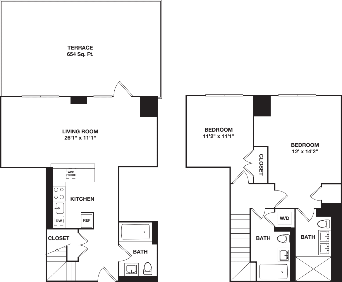 Two Bedroom Duplex 2D floorplan