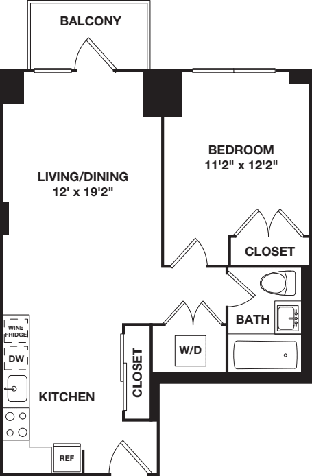 One Bedroom B 4-8 floorplan