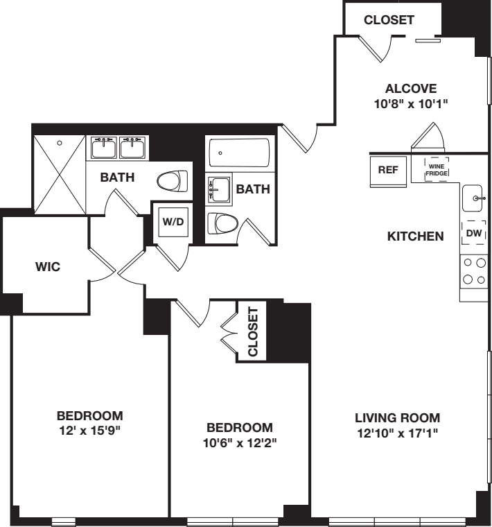 Two Bedroom plus Alcove 5G and 6G floorplan