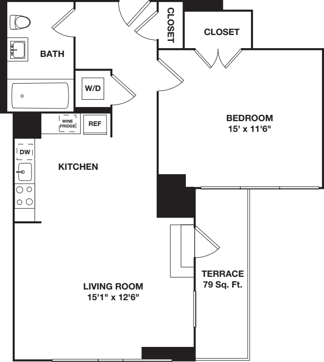 One Bedroom 10E floorplan