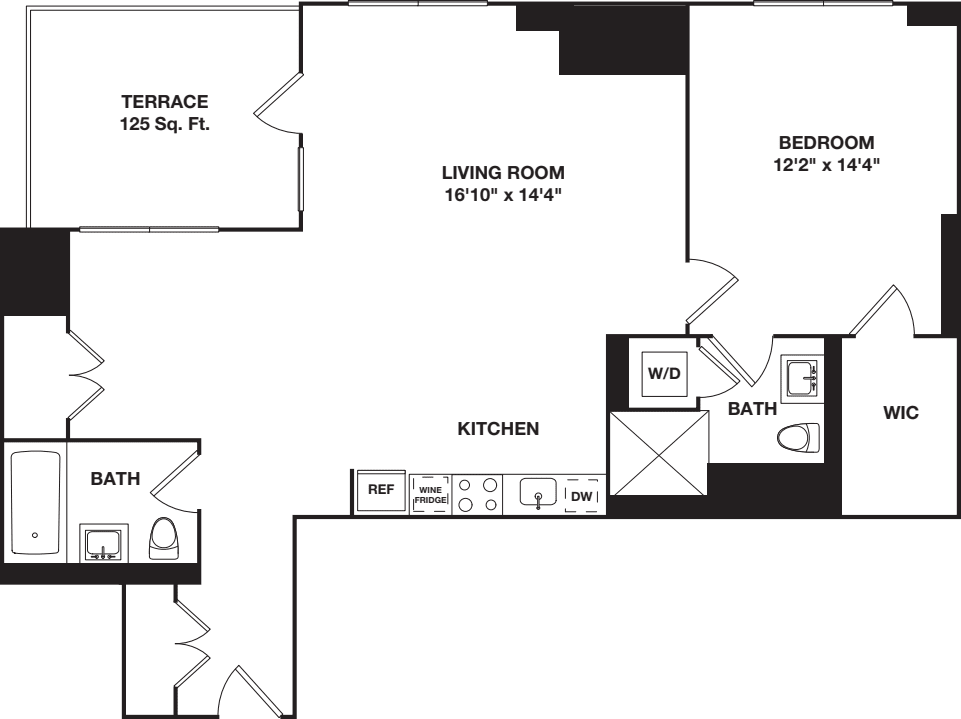 One Bedroom with Alcove 12B floorplan