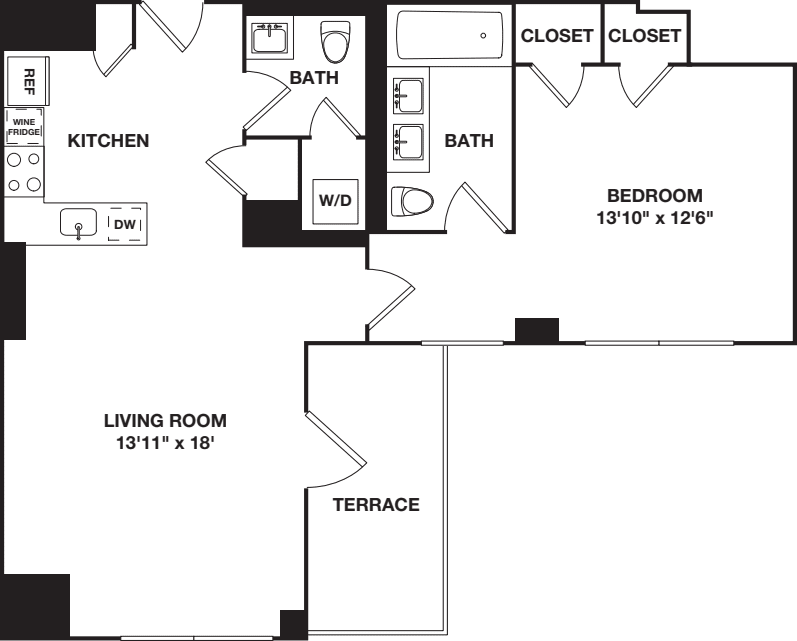 One Bedroom E floorplan