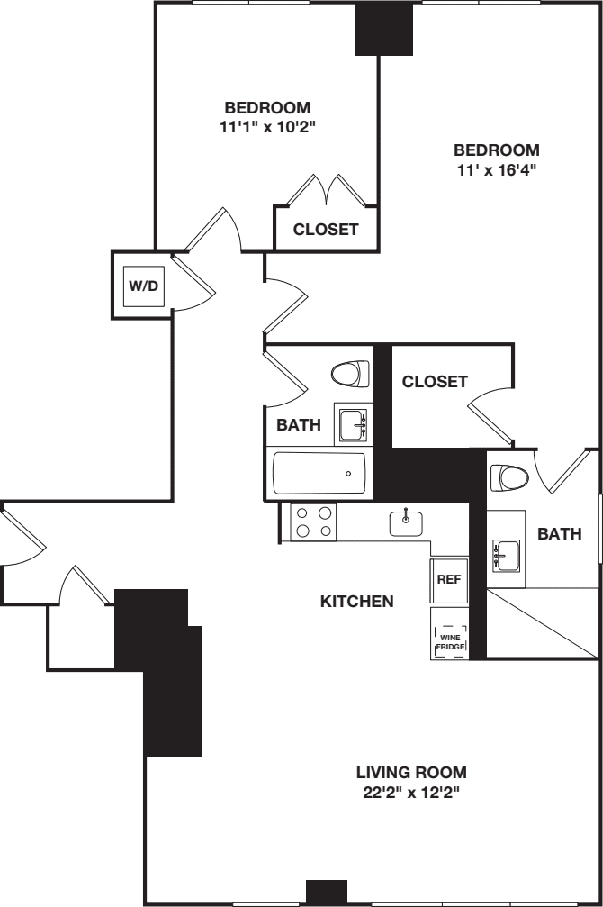 Two Bedroom D or E floorplan