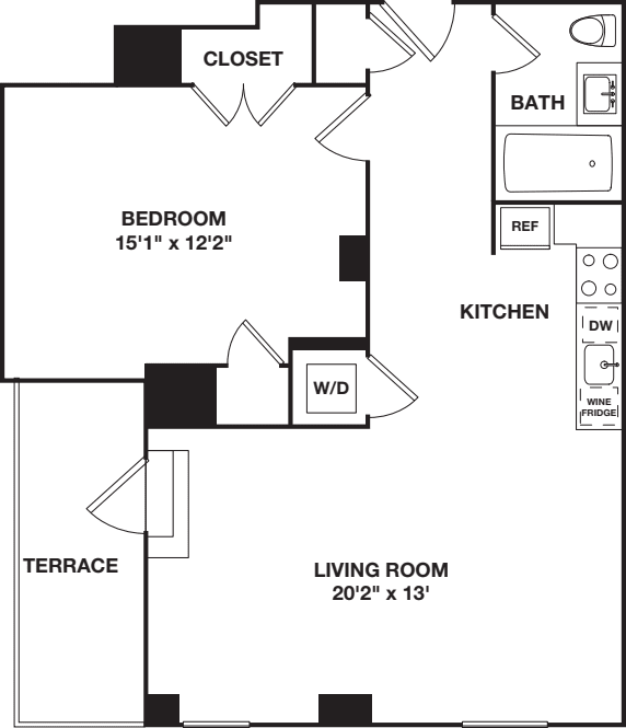 One Bedroom 9H floorplan