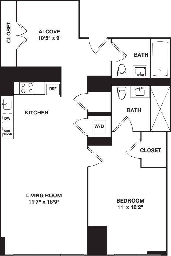 One Bedroom plus Alcove 3L floorplan