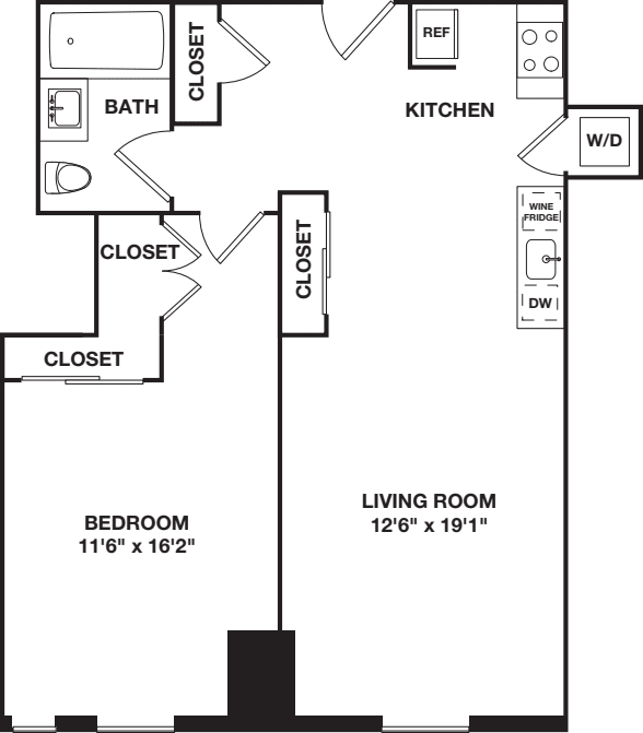 One Bedroom J 4-8 floorplan