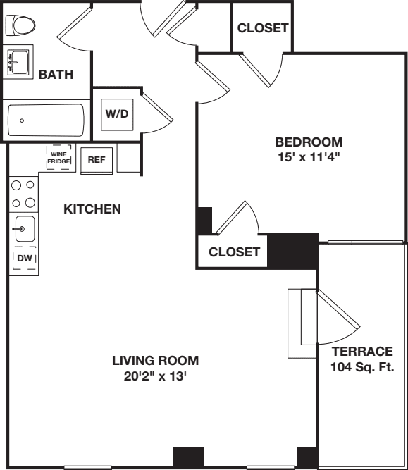 One Bedroom 9F floorplan