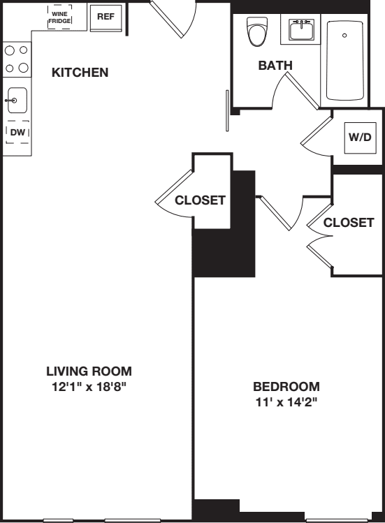 One Bedroom K floorplan