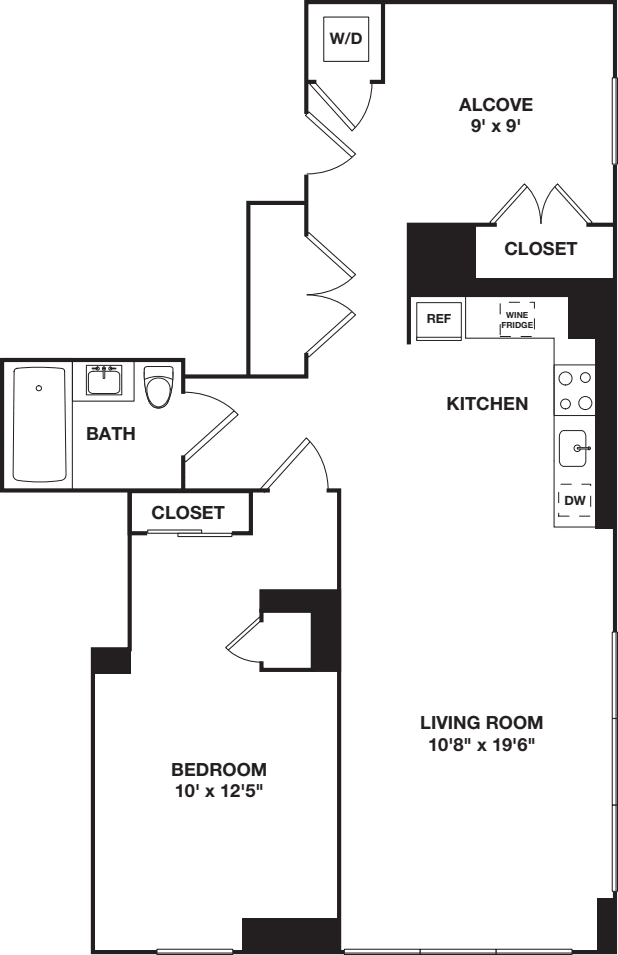 1 Bedroom with Alcove F floorplan
