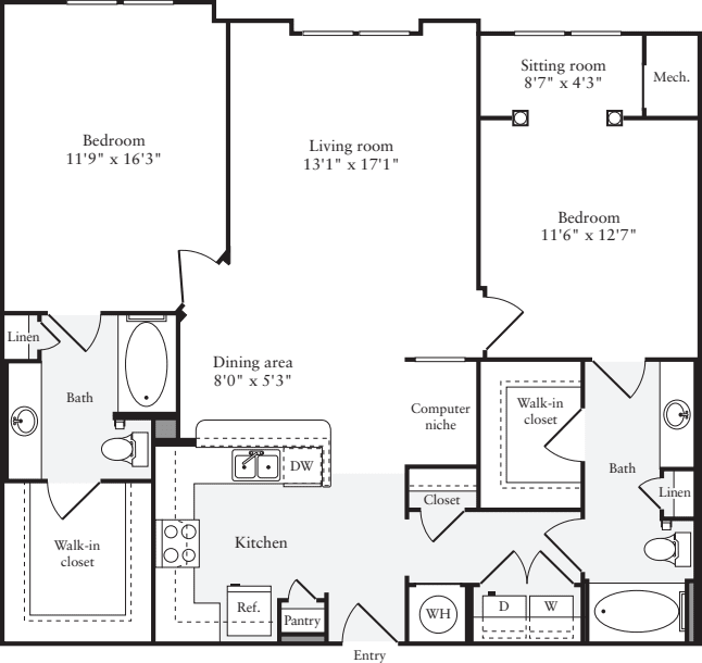 2 Bedrooms E floorplan