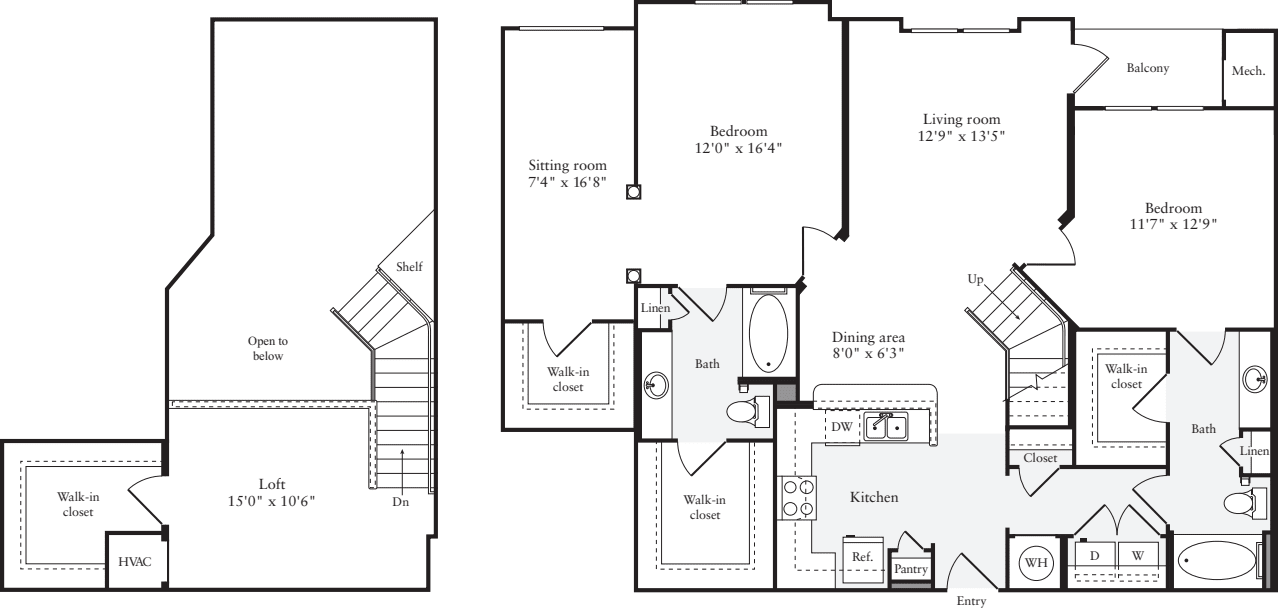 2 Bedrooms L floorplan