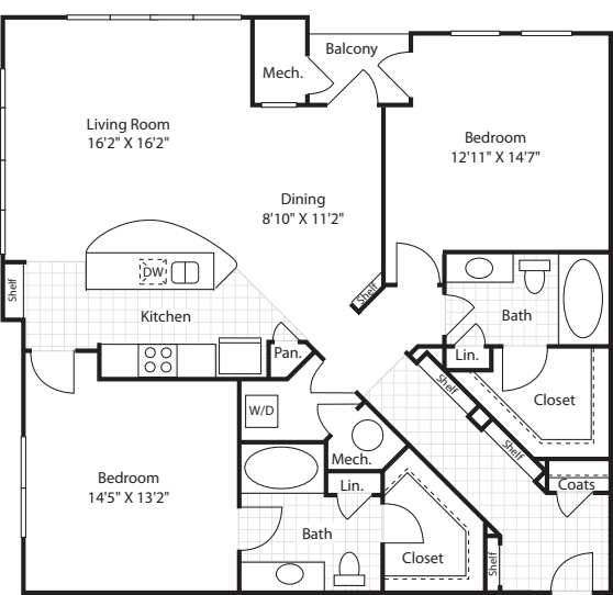 2 Bedrooms I floorplan