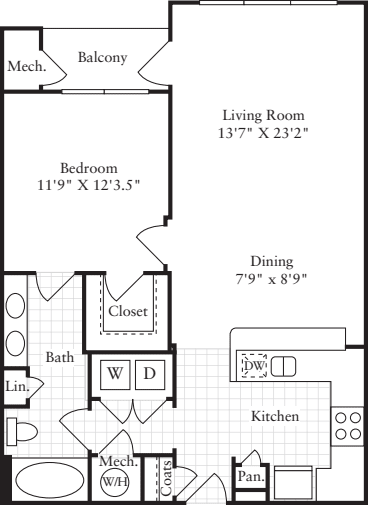 1 Bedroom D floorplan