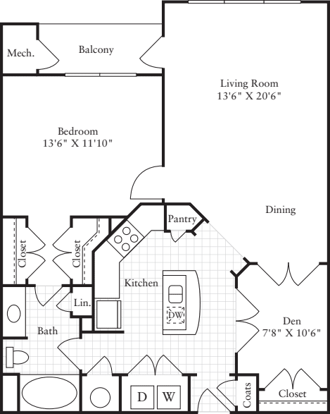 1 Bedroom F floorplan
