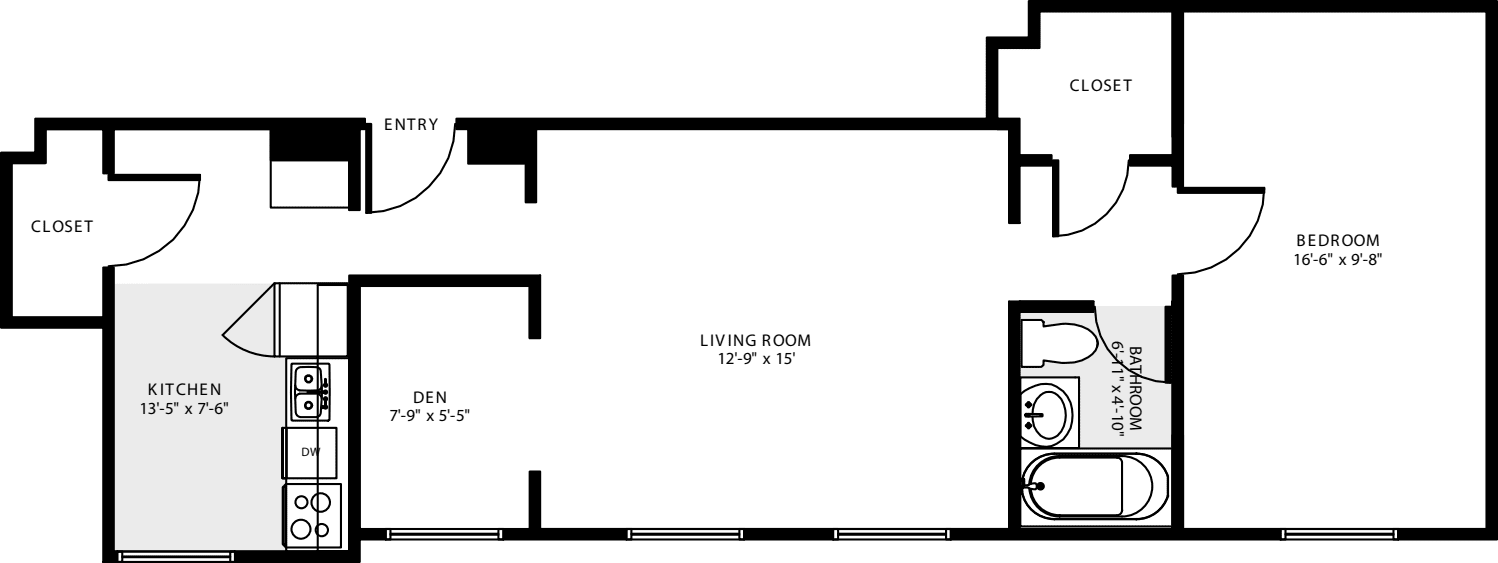 1 Bedroom Q floorplan