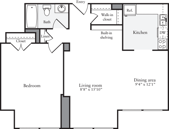 1 Bedroom G floorplan