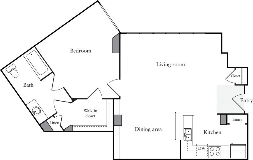 1 Bedroom J floorplan