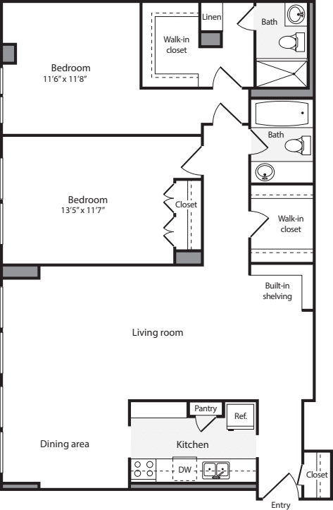 2 Bedrooms B floorplan