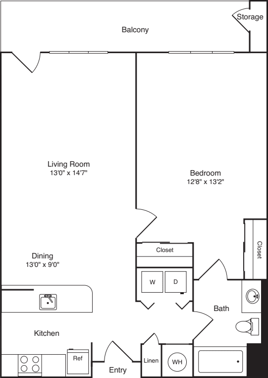 1 Bedroom L floorplan