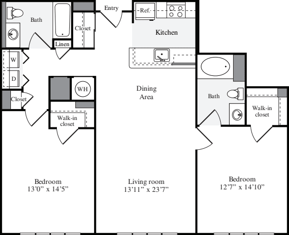2 Bedrooms F floorplan