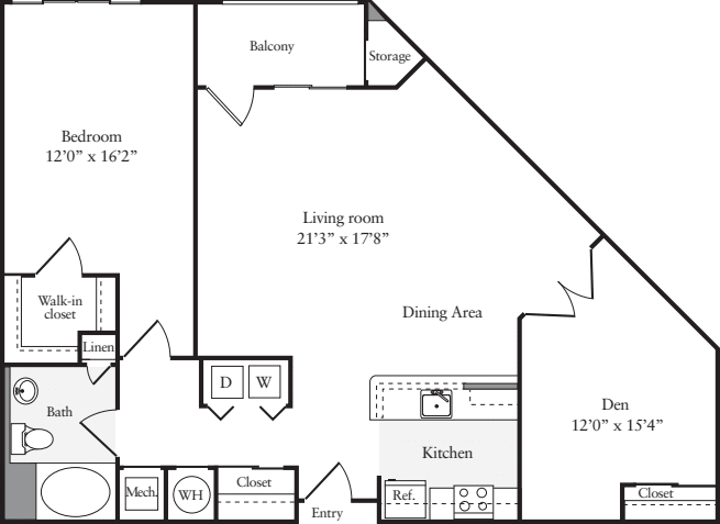 1 Bedroom K floorplan