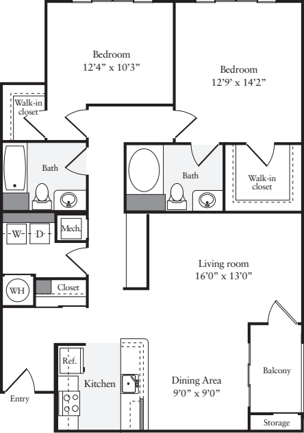 2 Bedrooms H floorplan
