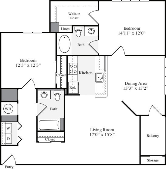 2 Bedrooms N floorplan
