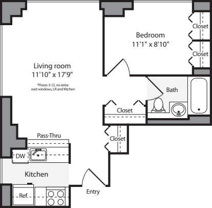 1 Bedroom F floorplan