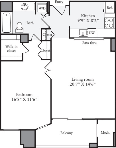 1 Bedroom L floorplan