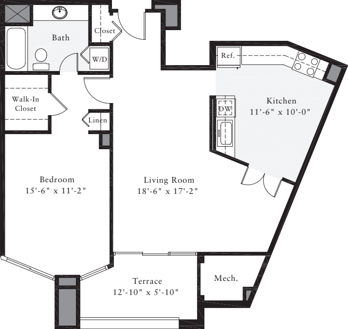 1 Bedroom Q floorplan