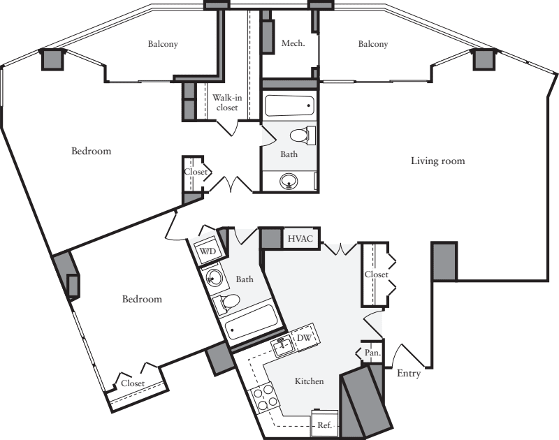 2 Bedrooms H floorplan