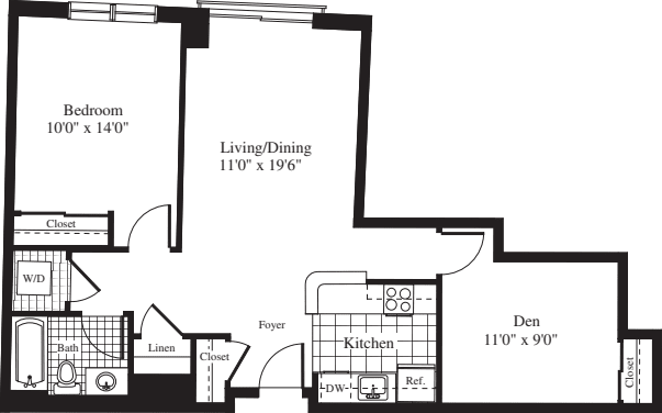 1 Bedroom J floorplan