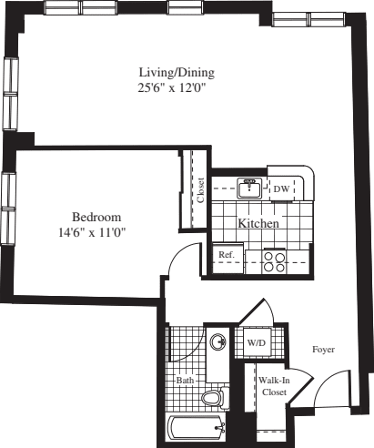 1 Bedroom M floorplan