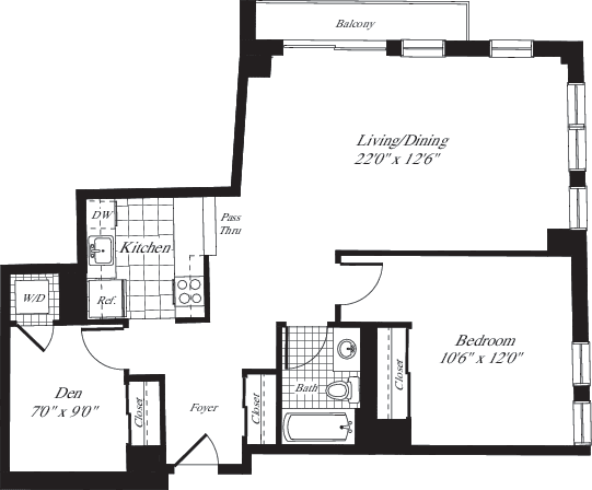 1 Bedroom Q floorplan
