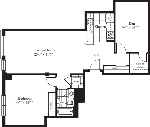 1 Bedroom T floorplan