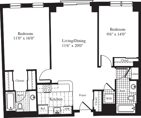 2 Bedrooms F floorplan