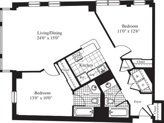 2 Bedrooms H floorplan