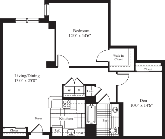 1 Bedroom U floorplan