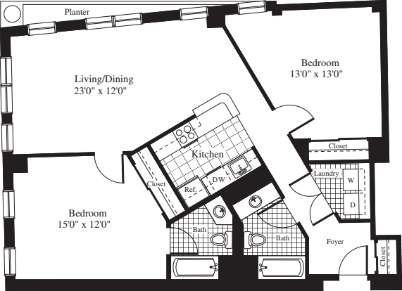 2 Bedrooms O