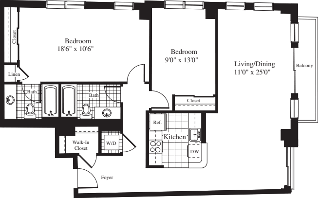 2 Bedrooms Q floorplan