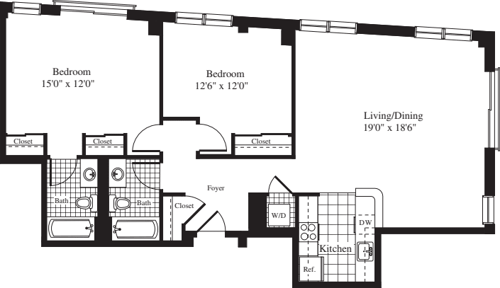 2 Bedrooms R floorplan