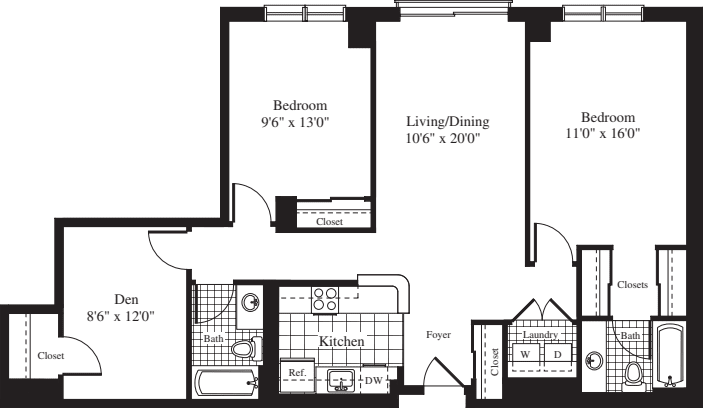 2 Bedrooms T floorplan