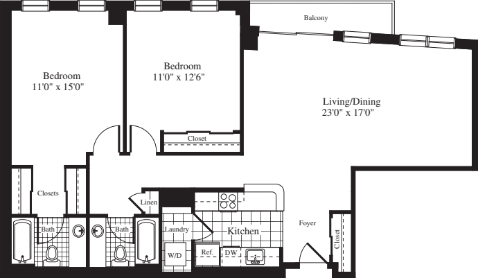 2 Bedrooms X