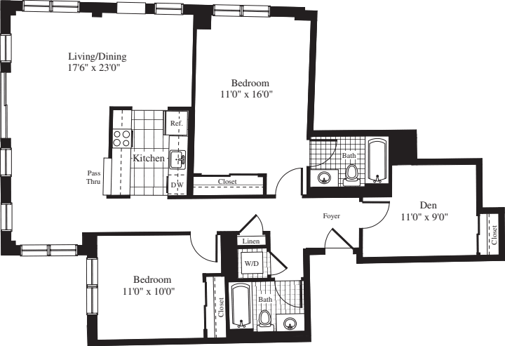 2 Bedrooms Y floorplan