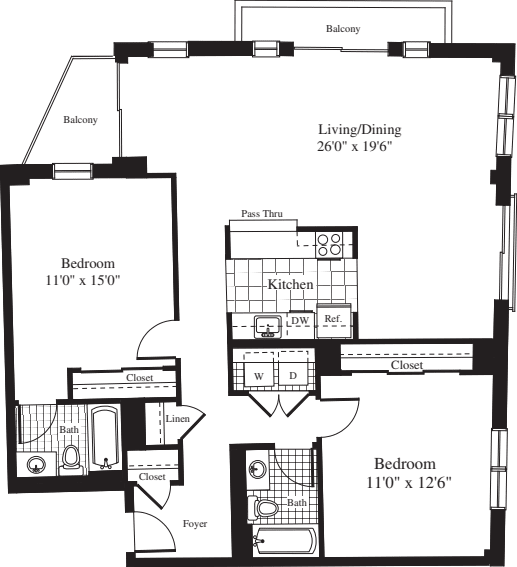2 Bedrooms AA floorplan