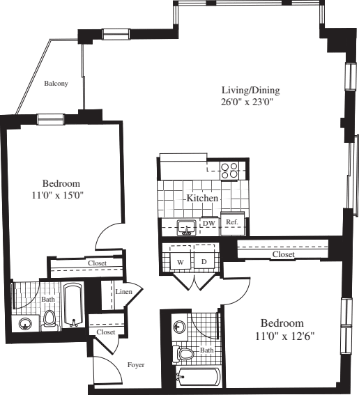 2 Bedrooms EE floorplan