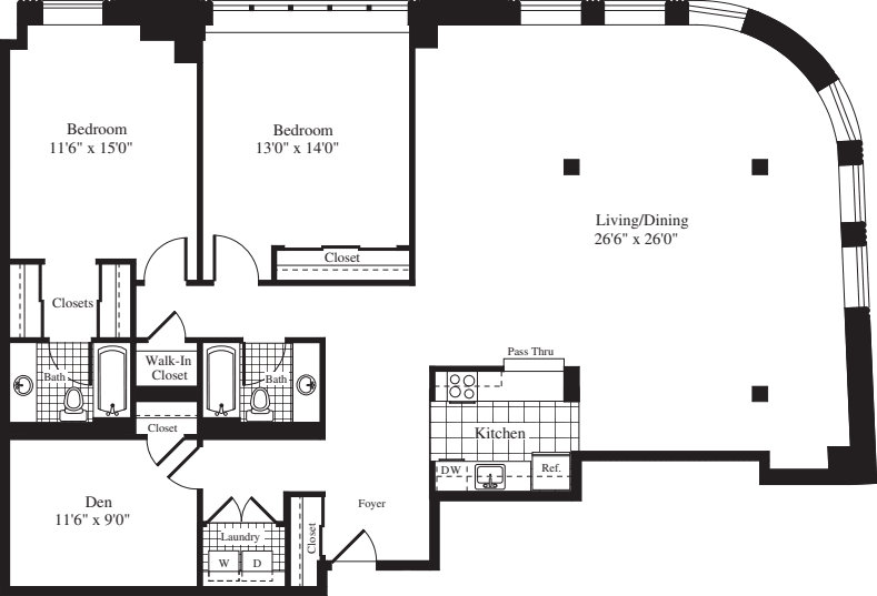 2 Bedrooms OO floorplan